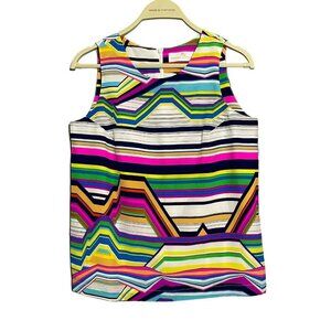 Amanda Uprichard Silk Blouse Sleeveless Women Size P Petite Colorful Rainbow Art